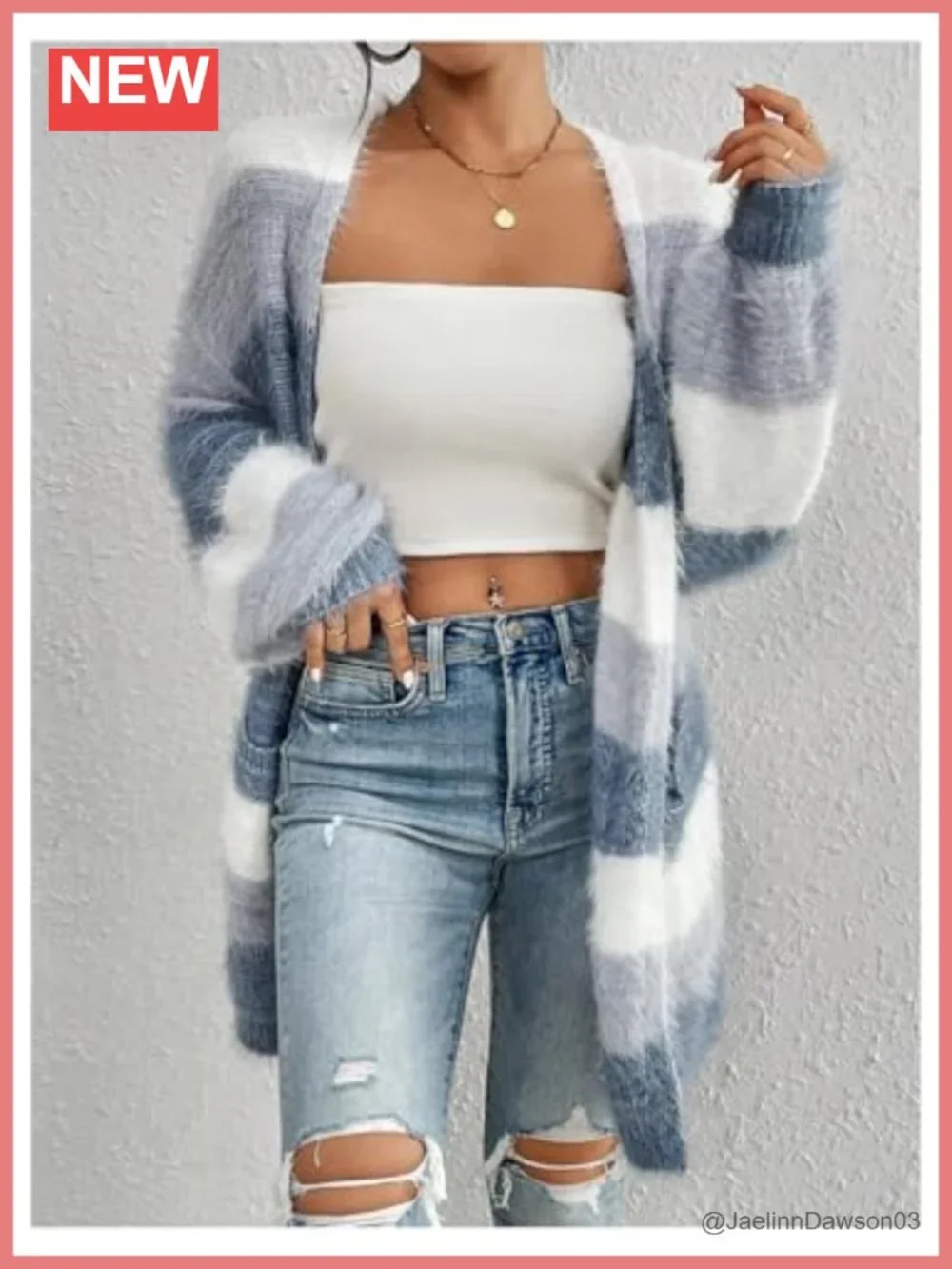 Colorblock Fuzzy Knit Cardigan Sweater Open Front Long Sleeve with Pockets